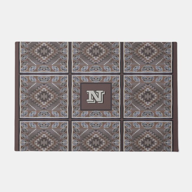 Native American Pattern Monogram Doormat (Front)