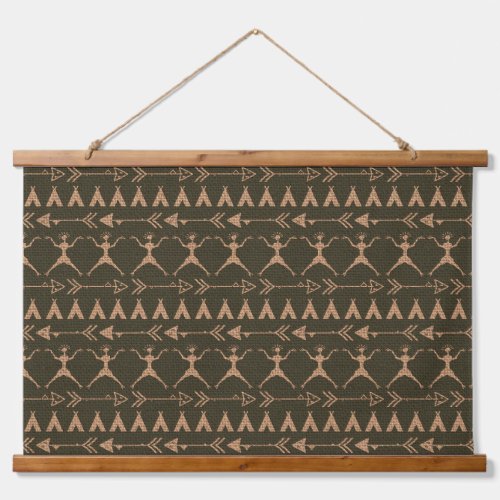 Native American Pattern on Faux Burlap Texture Hanging Tapestry