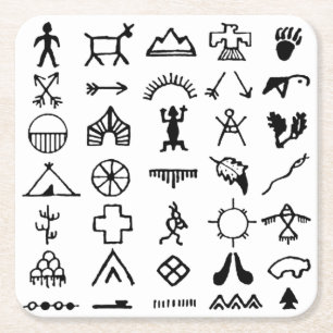 Native American Picture Symbols Square Paper Coaster