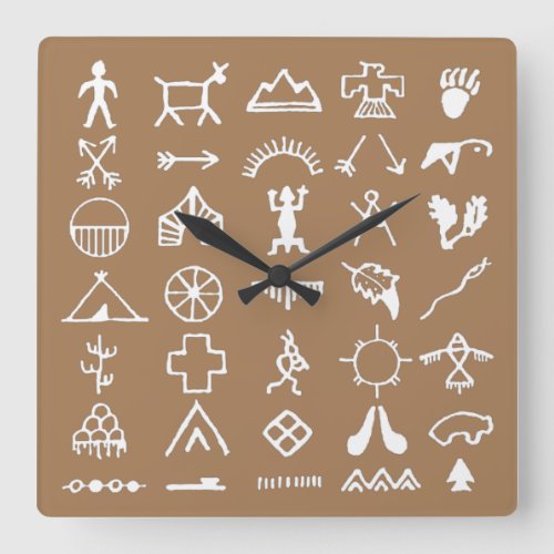 Native American Picture Symbols Square Wall Clock