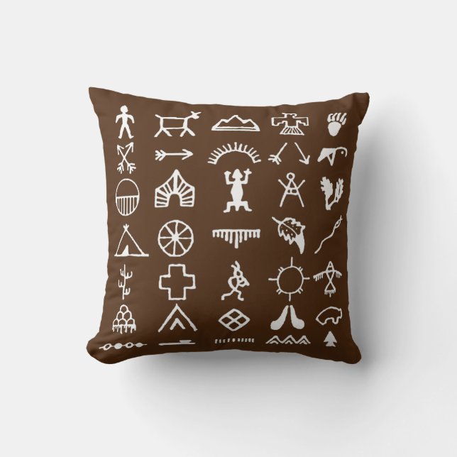 Native American Picture Symbols Throw Pillow (Front)
