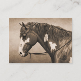 Native American Pinto War Horse in Sepia Business Card