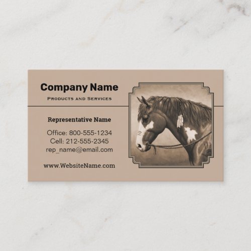 Native American Pinto War Horse in Sepia Business Card