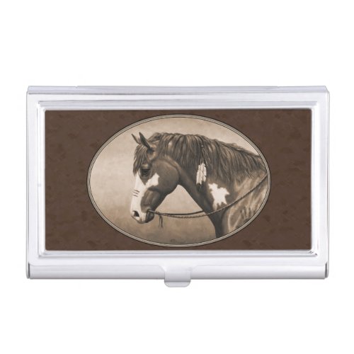 Native American Pinto War Horse in Sepia Case For Business Cards