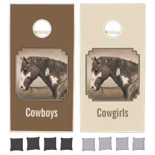 Native American Pinto War Horse in Sepia Cornhole Set