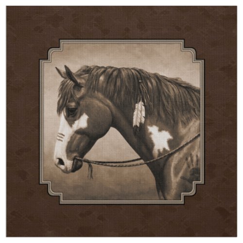 Native American Pinto War Horse in Sepia Fabric