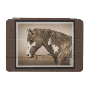 Native American Pinto War Horse in Sepia iPad Mini Cover