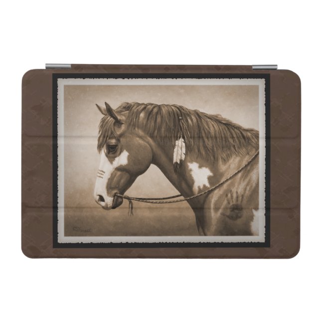 Native American Pinto War Horse in Sepia iPad Mini Cover (Horizontal)