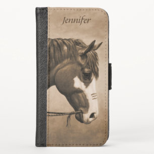 Native American Pinto War Horse in Sepia iPhone X Wallet Case