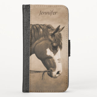 Native American Pinto War Horse in Sepia iPhone X Wallet Case