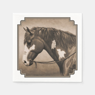 Native American Pinto War Horse in Sepia Napkins