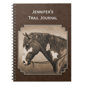 Native American Pinto War Horse in Sepia Notebook