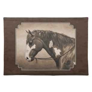Native American Pinto War Horse in Sepia Placemat