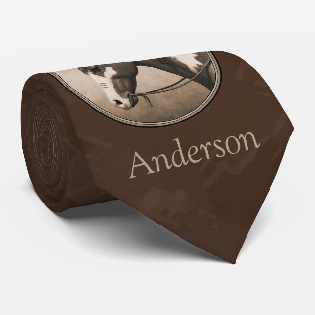 Native American Pinto War Horse in Sepia Tie (Rolled)