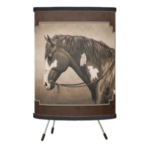Native American Pinto War Horse in Sepia Tripod Lamp