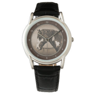 Native American Pinto War Horse in Sepia Watch