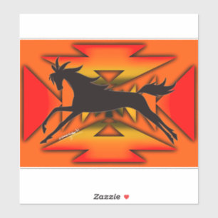 Native American plains style horse with orange bac Sticker