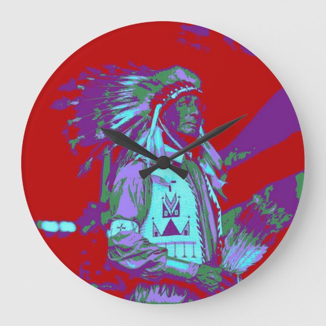 Native American Pop Art Large Clock (Front)