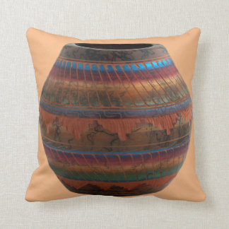 Native American Pottery terracotta blue red green Throw Pillow