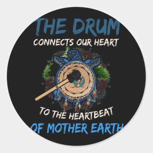 Native American Pride Indigenous Native Drum Black Classic Round Sticker