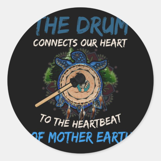 Native American Pride Indigenous Native Drum Black Classic Round Sticker (Front)