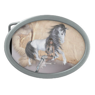 Native American Princess and Horse Design Belt Buc Buckle