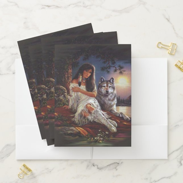 Native American Princess and Wolf  Pocket Folder (In Situ)