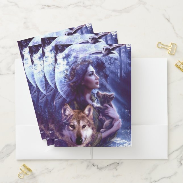Native American Princess and Wolves  Pocket Folder (In Situ)