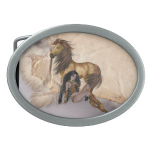 Native American Princess Stallion Design Belt Buck Buckle
