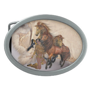 Native American Princess Stallion Design Belt Buck Buckle