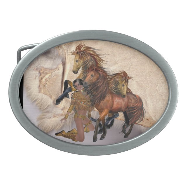 Native American Princess Stallion Design Belt Buck Buckle (Front)