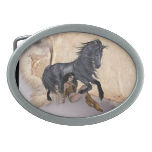 Native American Princess Stallion Design Belt Buck Oval Belt Buckle