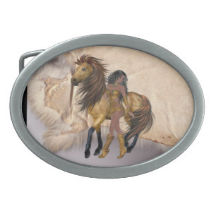 Native American Princess Stallion Design Belt Buck Oval Belt Buckle