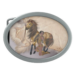 Native American Princess Stallion Design Belt Buck Oval Belt Buckle