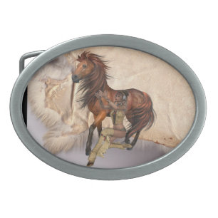 Native American Princess Stallion Design Belt Buck Oval Belt Buckle