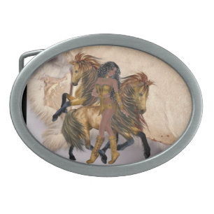 Native American Princess Stallion Design Belt Buck Oval Belt Buckle