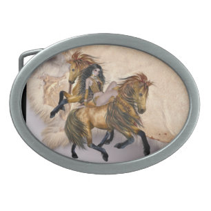 Native American Princess Stallion Design Belt Buck Oval Belt Buckle