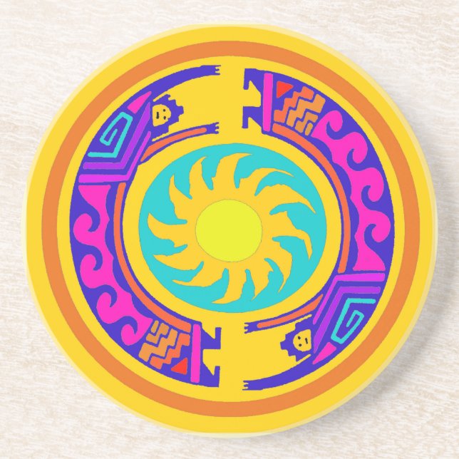 Native American Rainbow Spirits Sandstone Coaster (Front)
