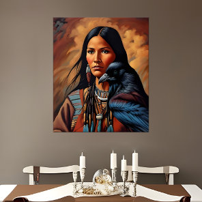 Native American Raven Spirit Animal Woman Portrait Poster