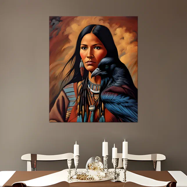 Native American Raven Spirit Animal Woman Portrait Poster | Zazzle