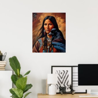 Native American Raven Spirit Animal Woman Portrait Poster | Zazzle