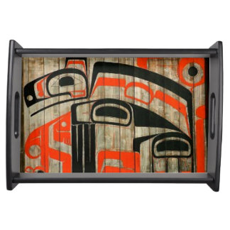 Native American Red and Black Birds serving tray