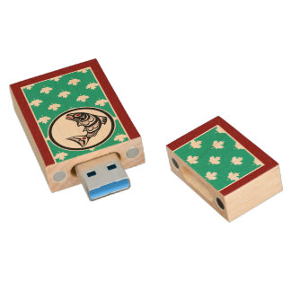 Native American Red Black Art Haida Salmon Wood Flash Drive