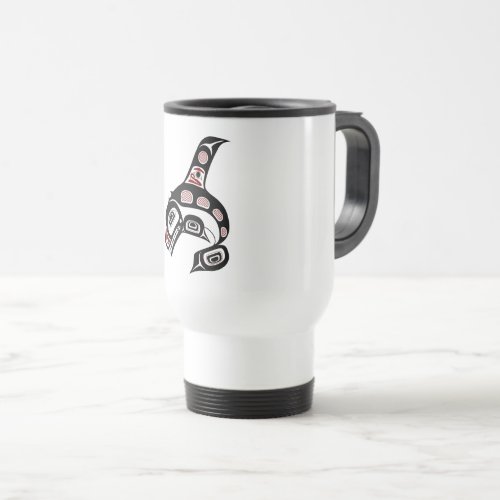 Native American Red Black Art Orca Killer Whale Travel Mug