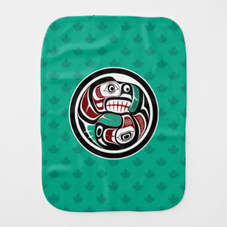 Native American Red Black Art Otter Salmon Baby Burp Cloth