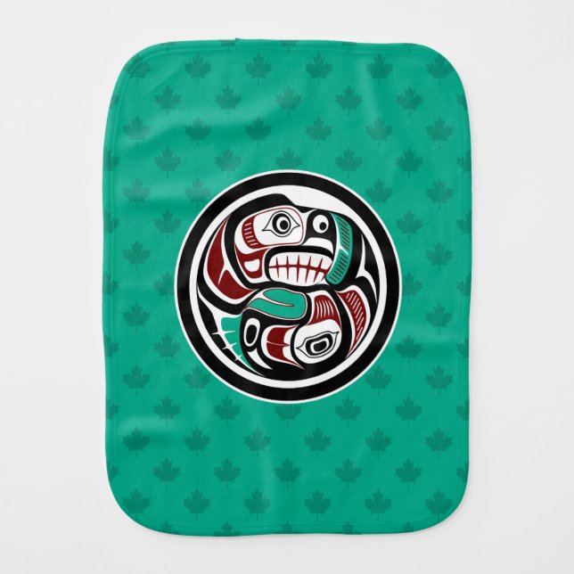Native American Red Black Art Otter Salmon Baby Burp Cloth (Front)