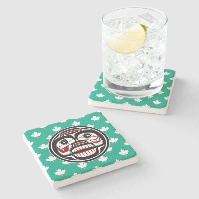 Native American Red Black Art Weeping Skull Stone Coaster (Side)