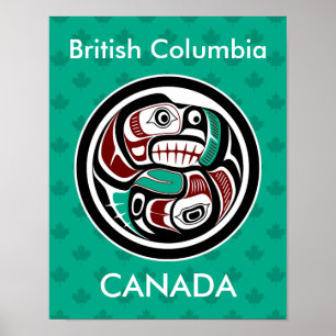 Native American Red Black Graphic Otter Salmon Poster