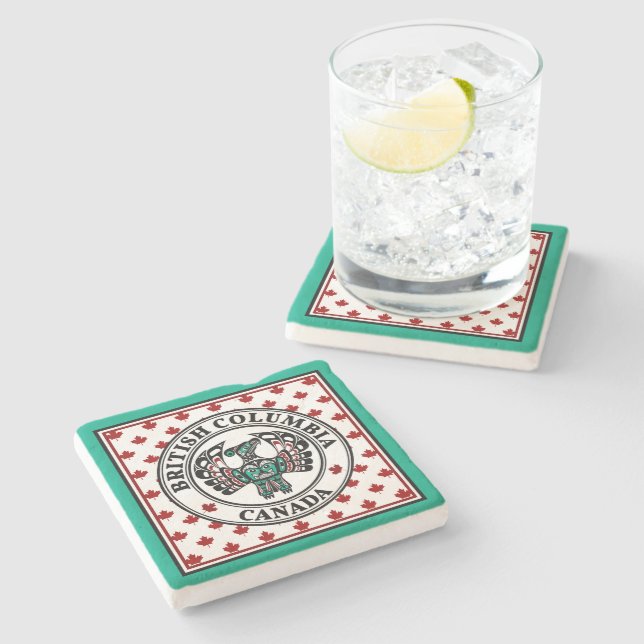 Native American Red Black Green Art Thunderbird Stone Coaster (Side)