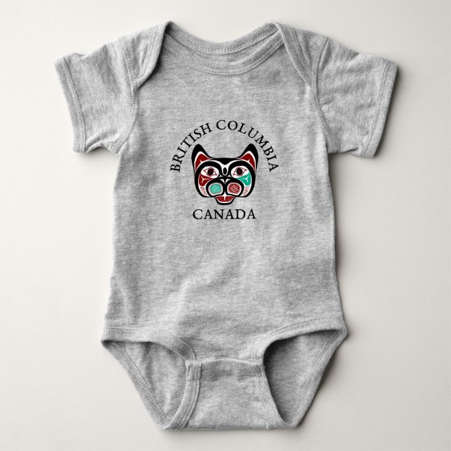 Native American Red Black Green Haida Art Kitty Baby Bodysuit (Front)